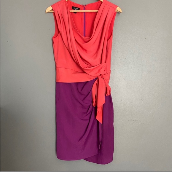 🌷Suzi Chin Coral Colorblock Faux Wrap Tie Dress 8 - Picture 4 of 4